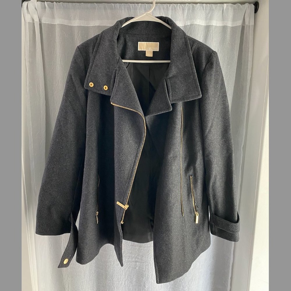 MICHAEL by Michael Kors women's M charcoal gray wool blend peacoat